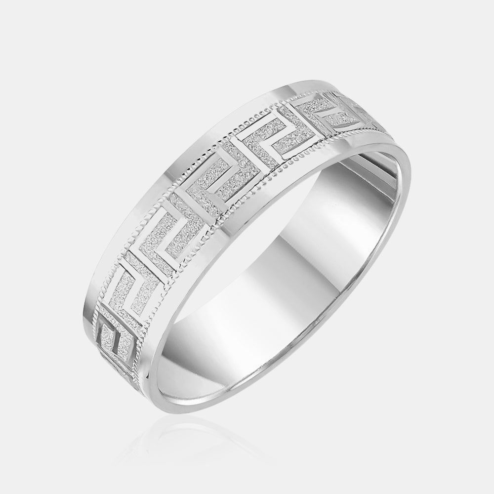 14K Flat Greek Symbol Milgrain Edge Wedding Band
