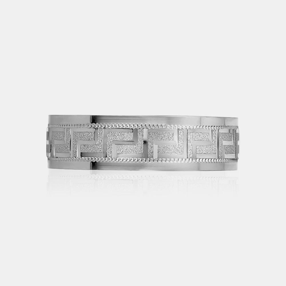 10K Flat Greek Symbol Milgrain Edge Wedding Band