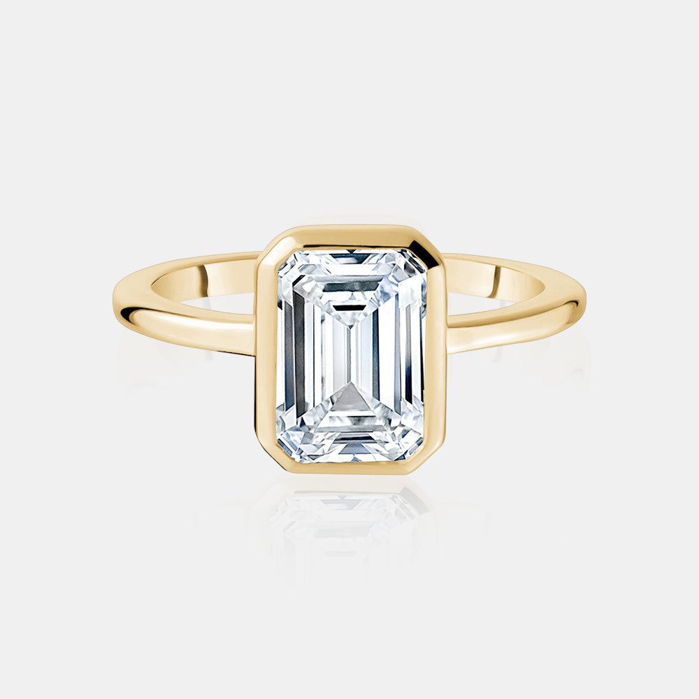 2.5ct Bezel Set Lab Grown Emerald Cut Engagement Ring