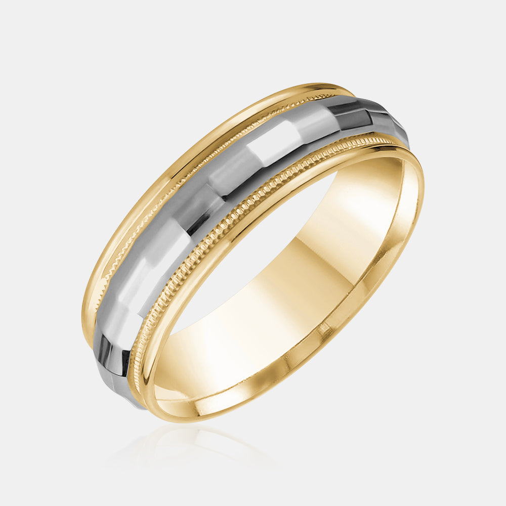 14K Two-Tone Rounded Milgrain Edge Wedding Band