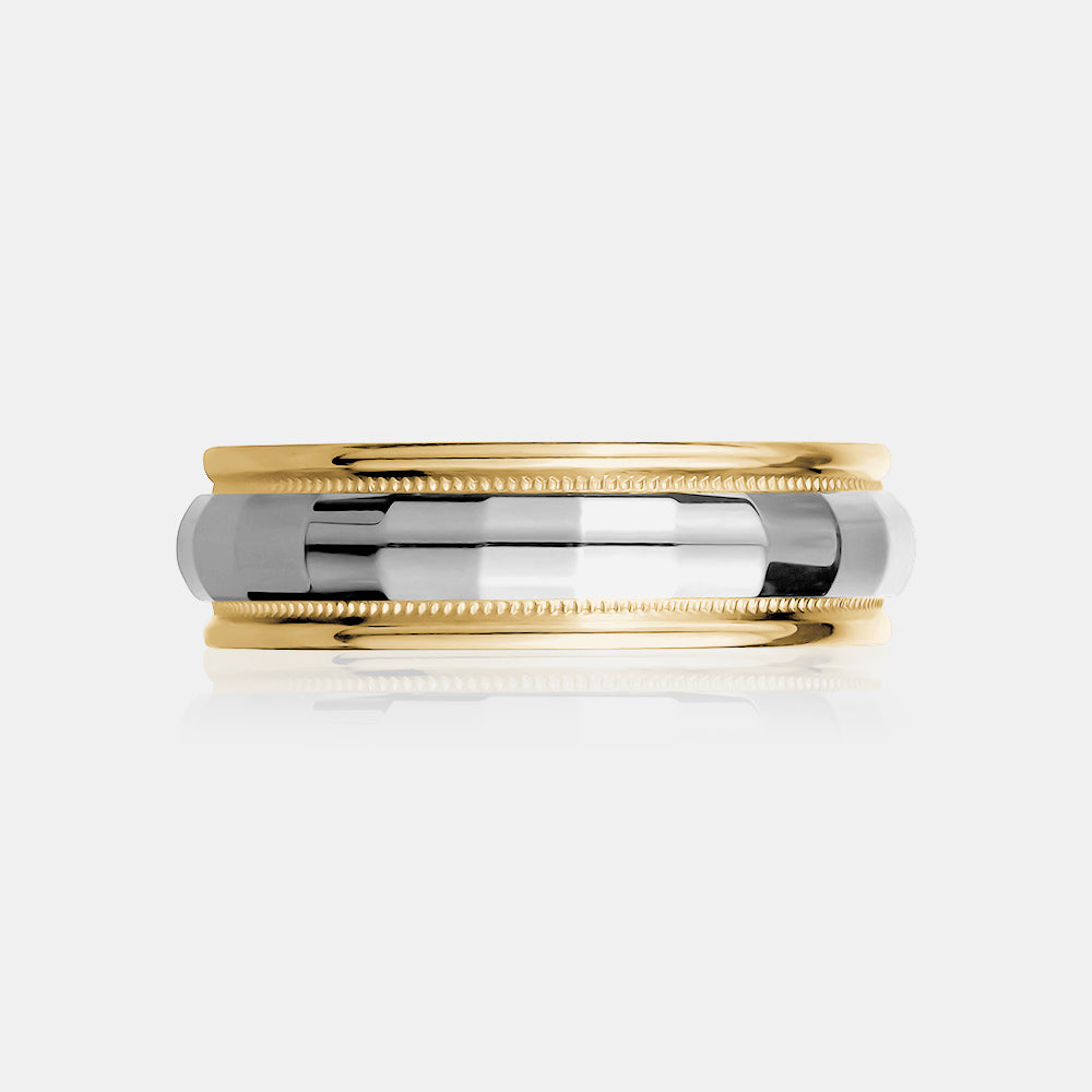 18K Two-Tone Rounded Milgrain Edge Wedding Band