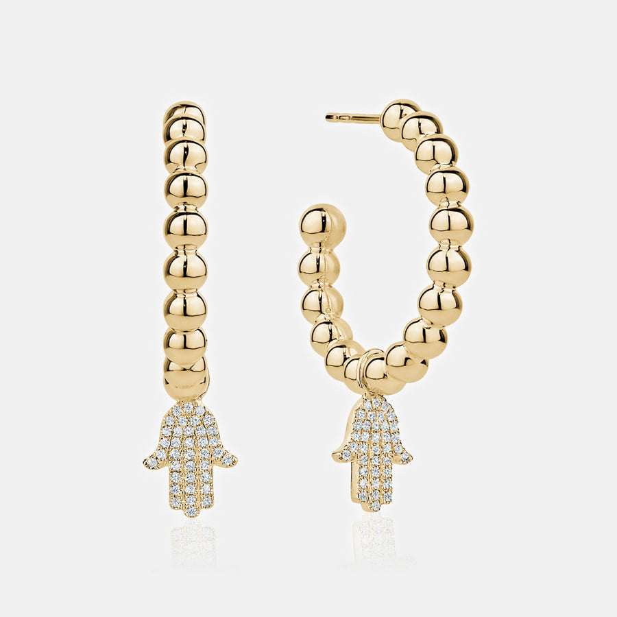 boucle d'oreille perlée Hamsa en diamant