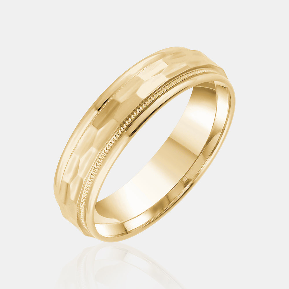 14K Hexagonal Milgrain Edge Wedding Band