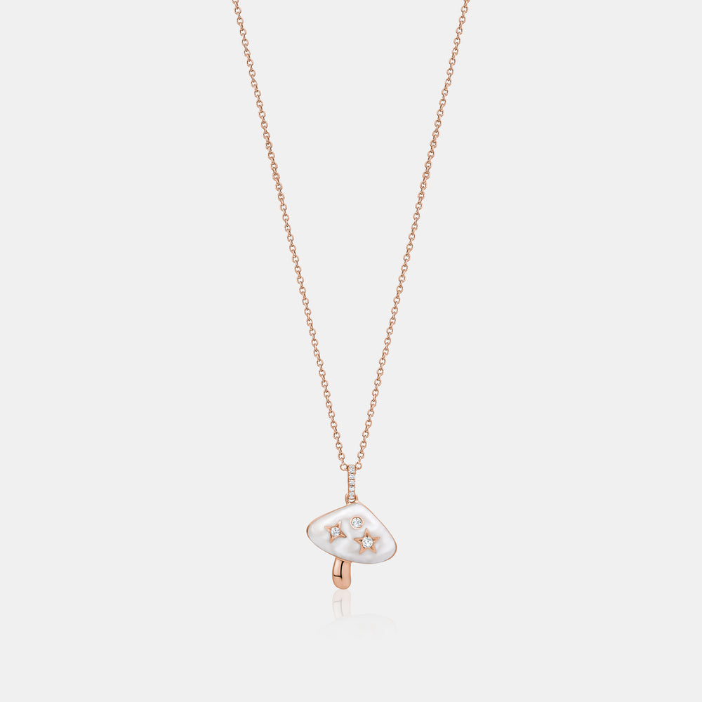 Mother of Pearl Mushroom Necklace - 14K Rose Gold