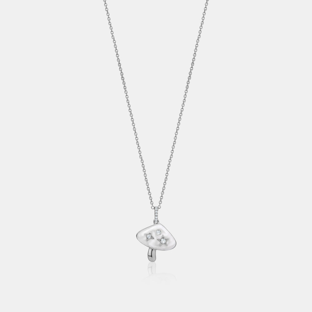 Mother of Pearl Mushroom Necklace - 14K White Gold