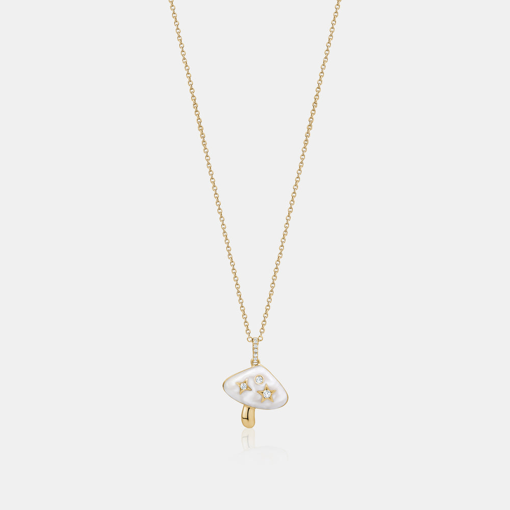 Mother of Pearl Mushroom Necklace - 14K Yellow Gold