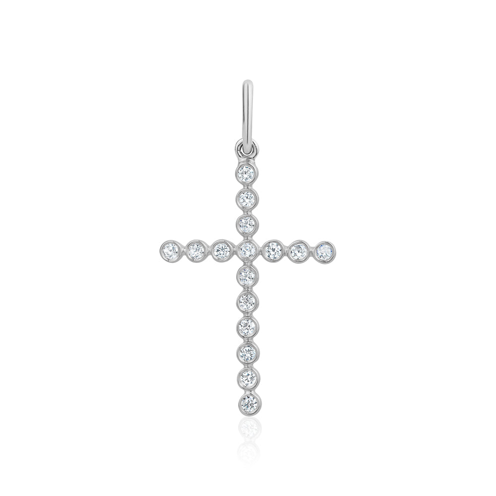 Mini Diamond Milgrain Bezel Cross Charm