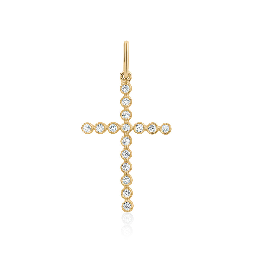 Mini Diamond Milgrain Bezel Cross Charm