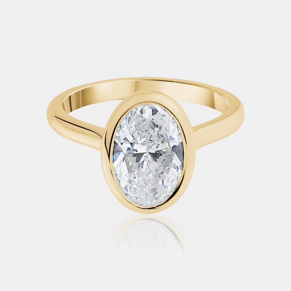 2.5ct Oval Cut Lab Bezel Engagement Ring - 14K Yellow Gold