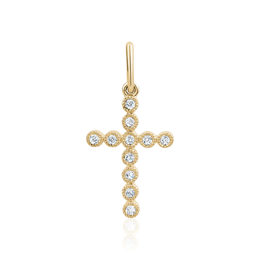 Mini breloque croix avec lunette à milgrain et diamant