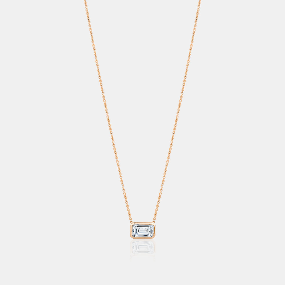 Lab Grown Diamond Bezel Emerald Necklace - 14K Rose Gold