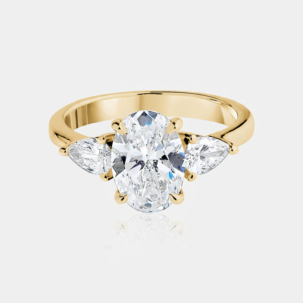 2.00ct Oval Lab Diamond Three Stone with Pears - 14K Yellow Gold