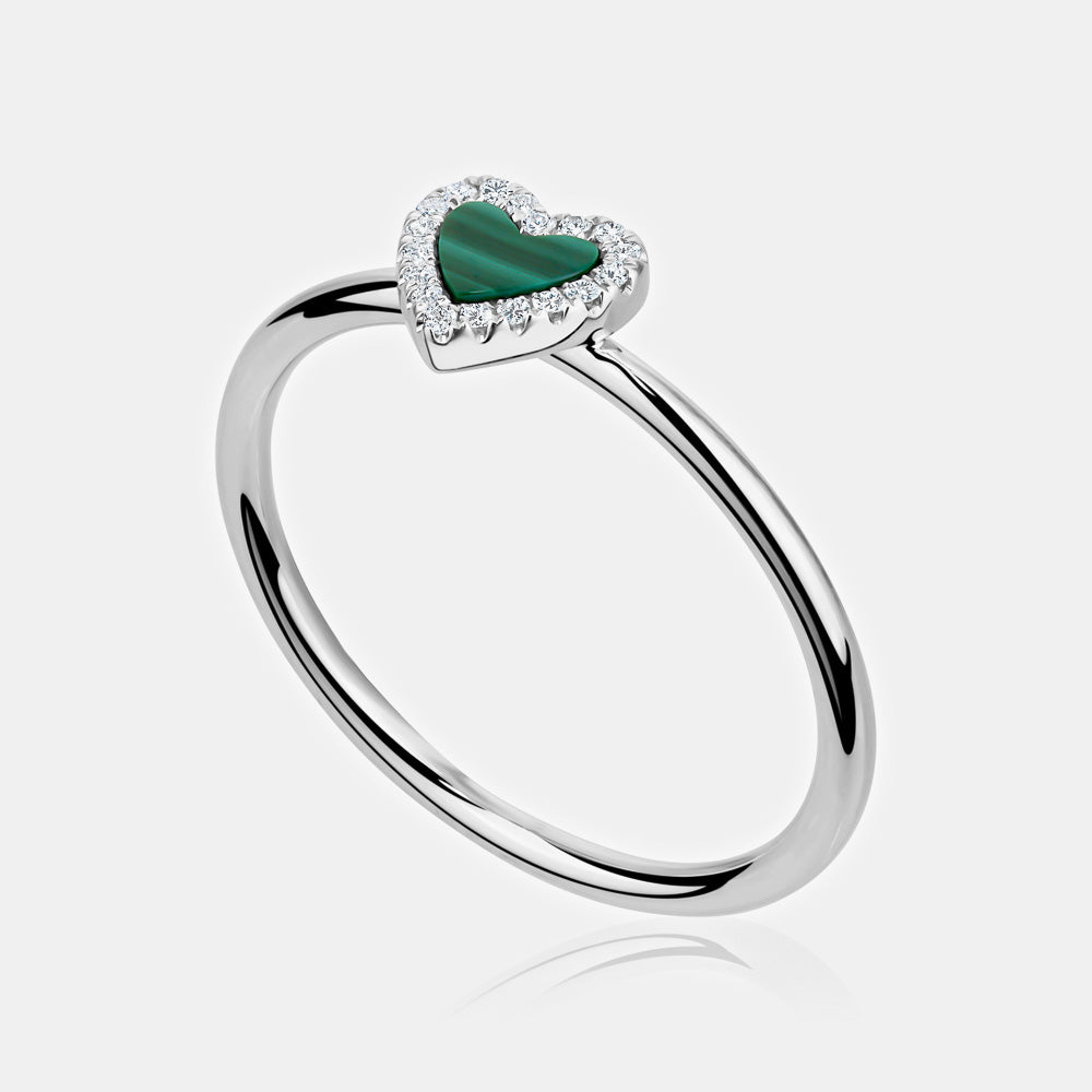 Mini Diamond Border Malachite Heart Ring