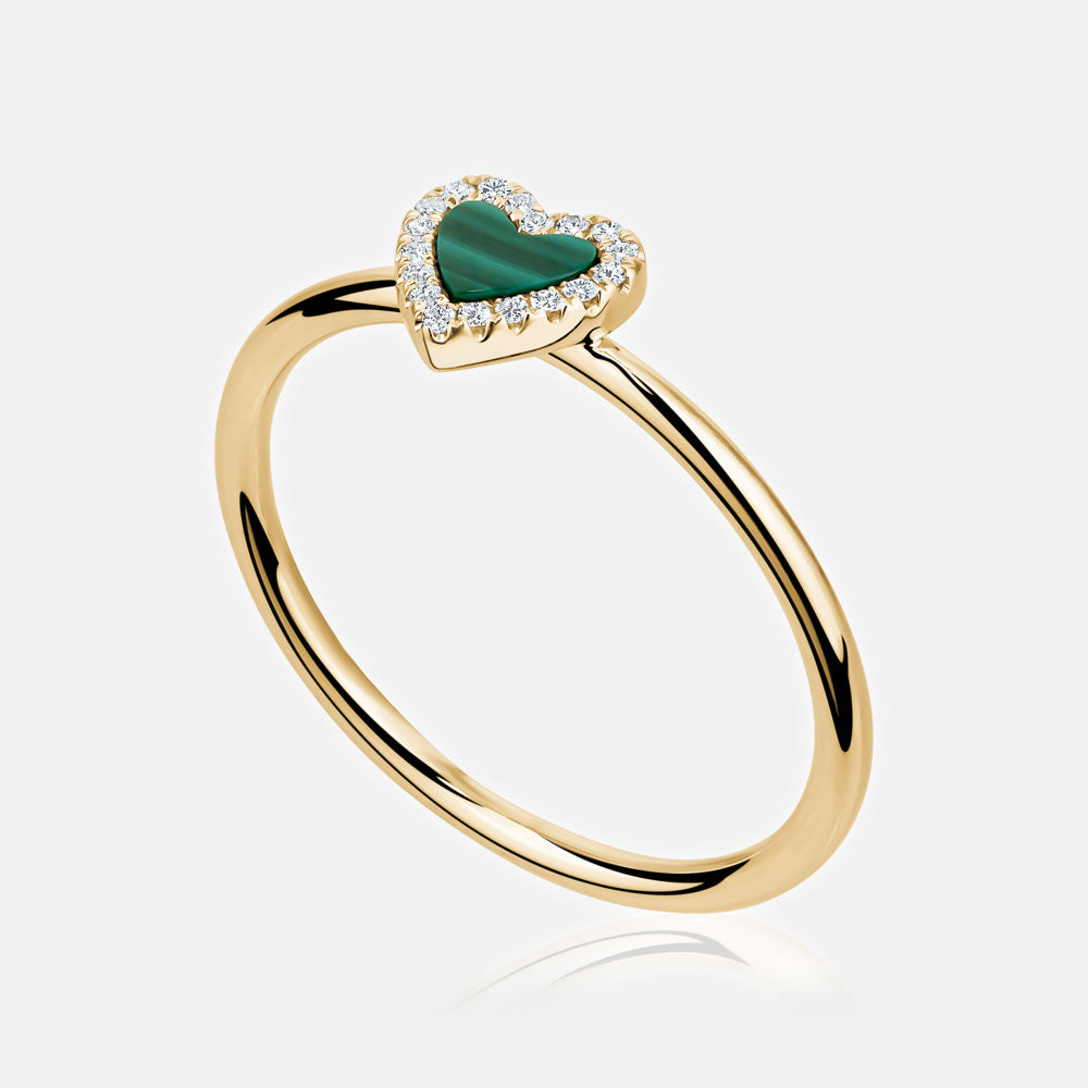 Mini Diamond Border Malachite Heart Ring
