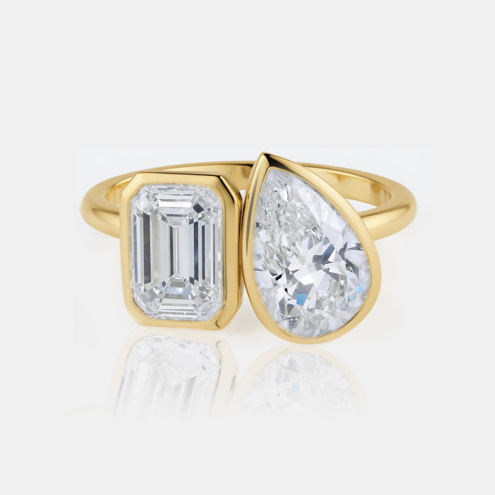 2.00ct Toi et Moi Pear and Emerald Cut Bezel Setting - 14K Yellow Gold