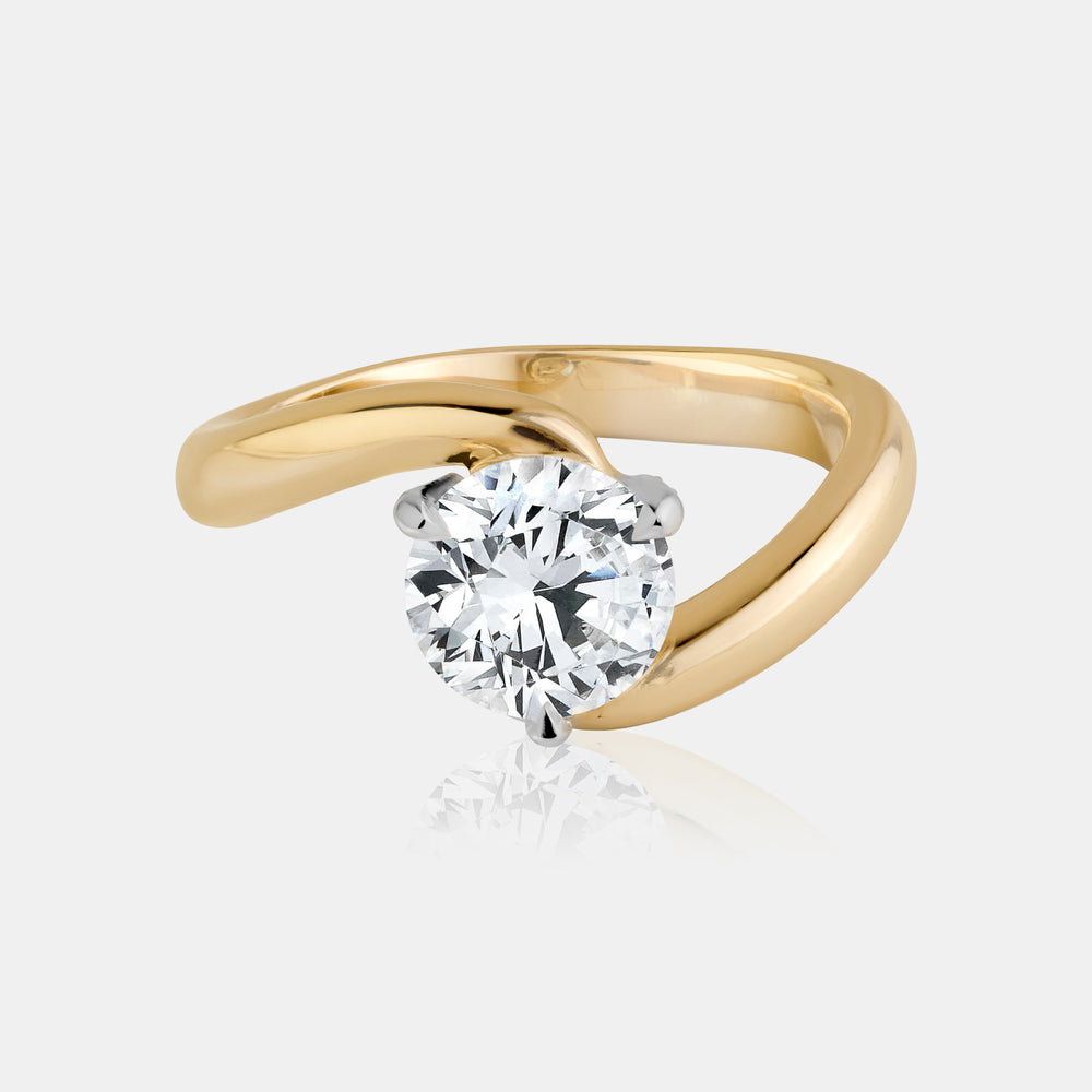 1.00ct Round Wavy Lab Diamond Ring - 14K Yellow Gold