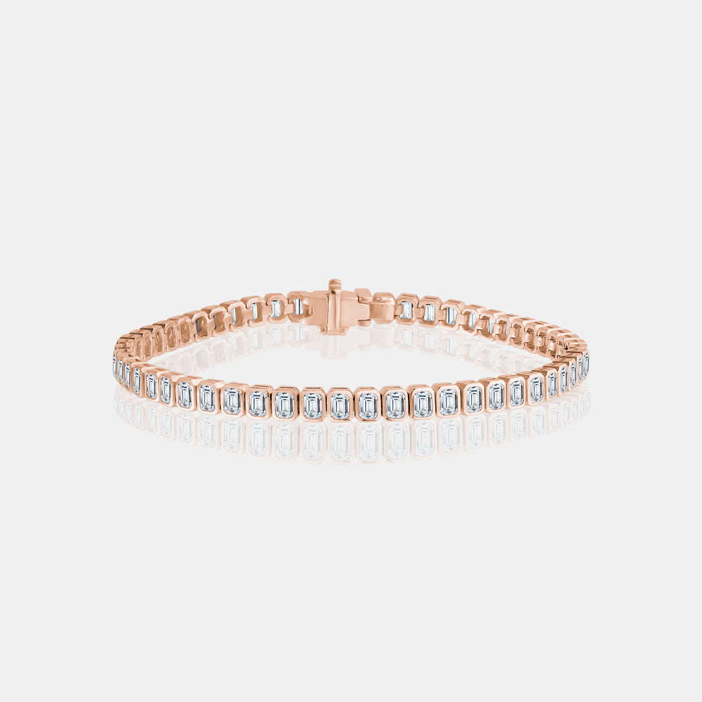 Lab Grown Bezel Emerald Cut Bracelet - 14K Rose Gold