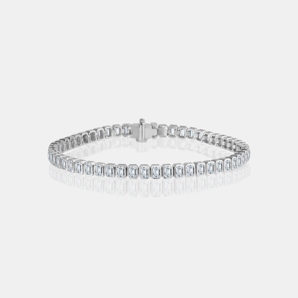 Lab Grown Bezel Emerald Cut Bracelet - 14K White Gold