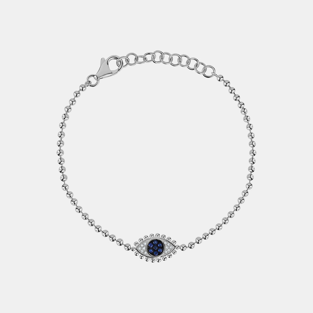 Beaded Evil Eye Bracelet - 14K White Gold