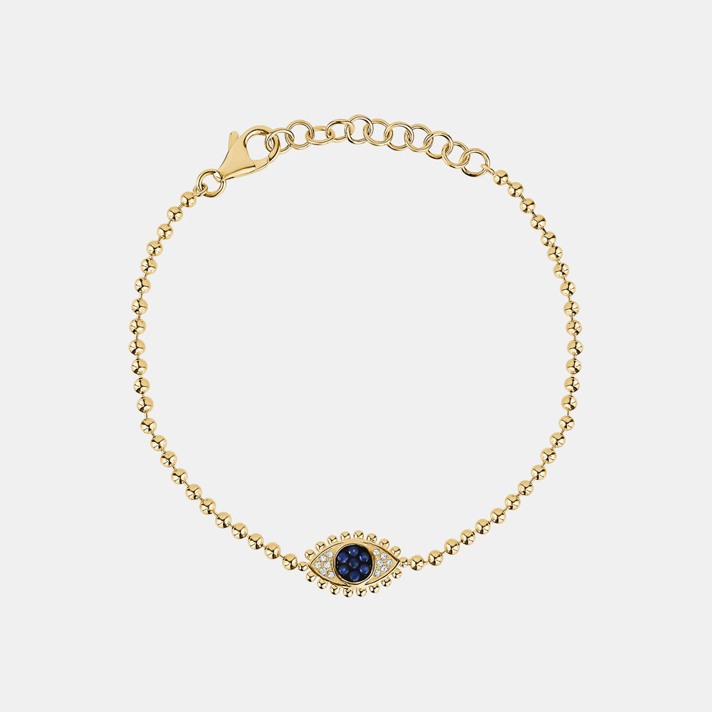 Beaded Evil Eye Bracelet - 14K Yellow Gold
