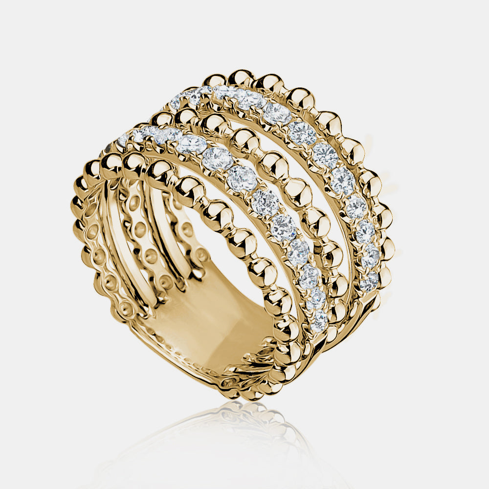 Five Row Beaded Pavé Ring