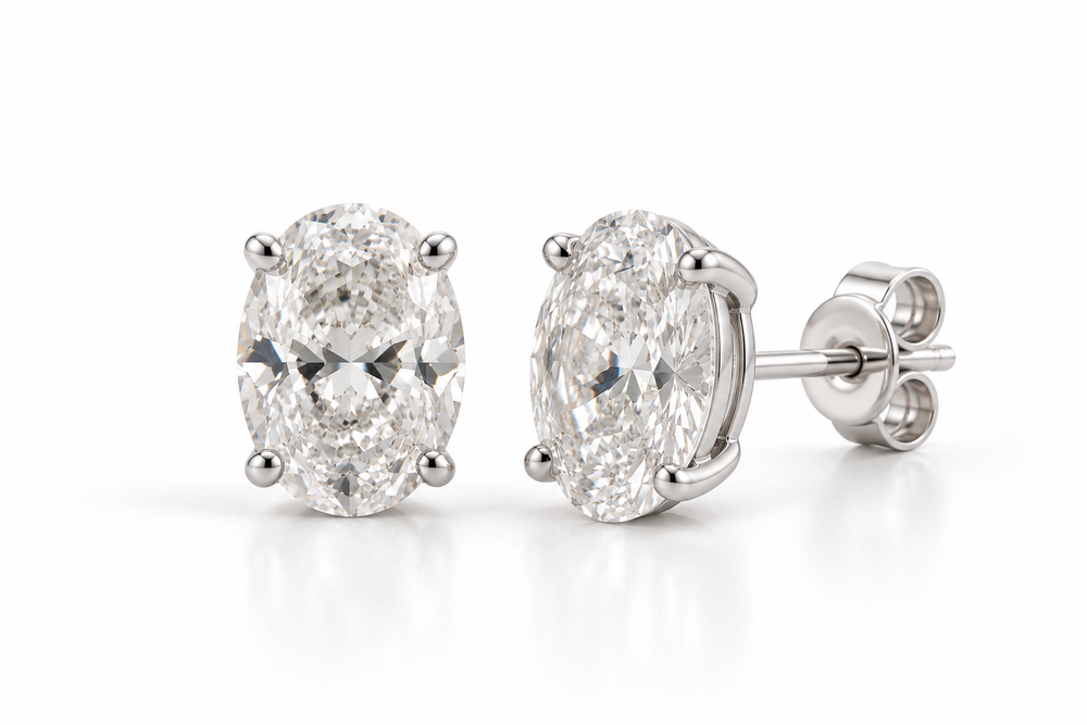 Lab Grown Oval Diamond Studs - 14K White Gold