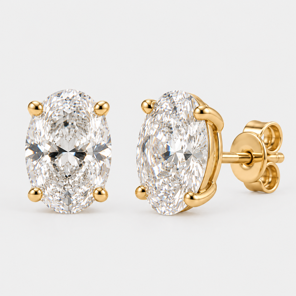 Lab Grown Oval Diamond Studs - 14K Yellow Gold