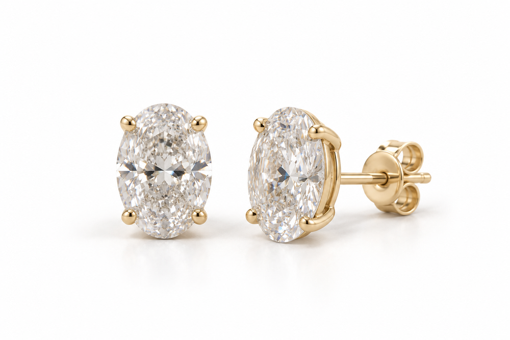 Lab Grown Oval Diamond Studs - 14K Yellow Gold