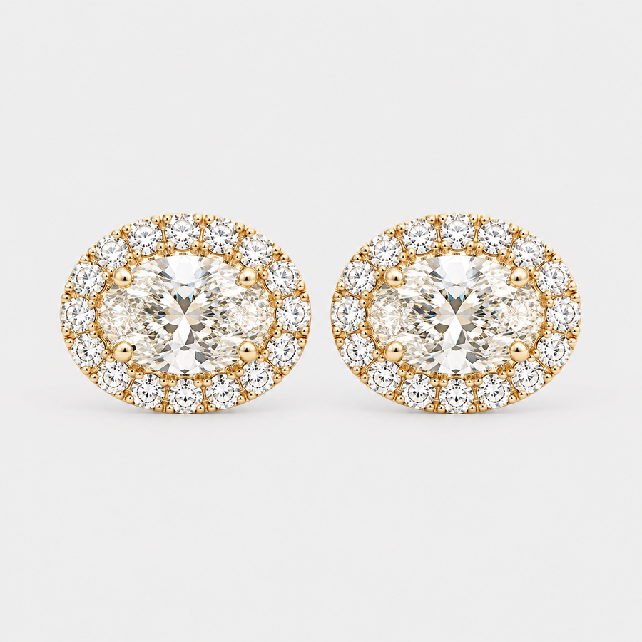 The Lab Grown Oval Diamond Halo Studs