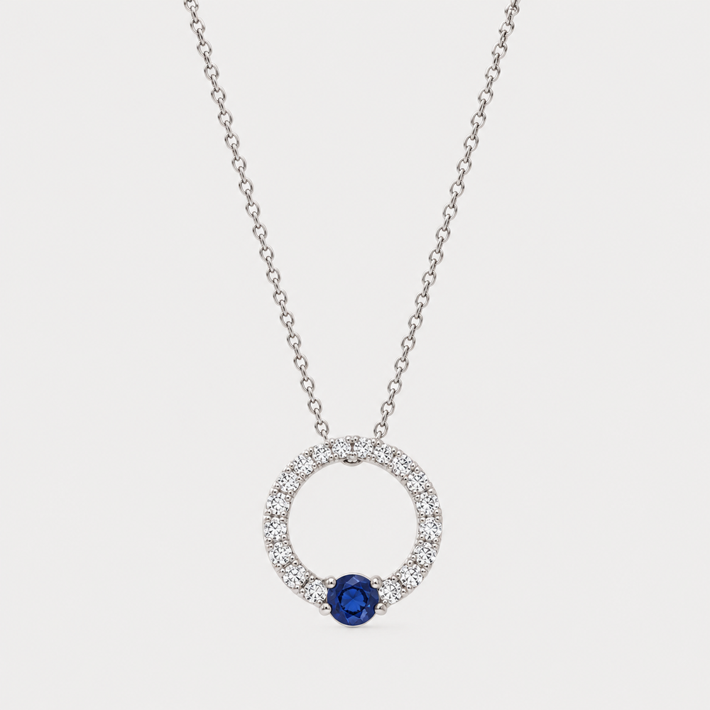 Diamond Circle of Life Birthstone Necklace - 14K White Gold