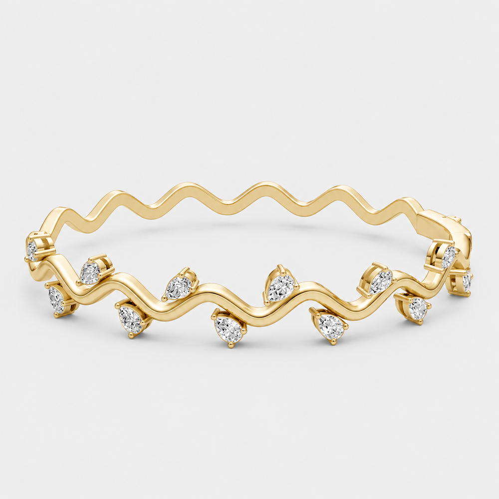 The Diamond Wavy Bangle - 14K Yellow Gold