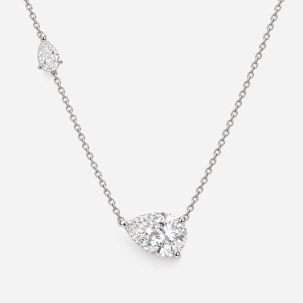 The Lab Grown Double Pear Necklace - 14K White Gold