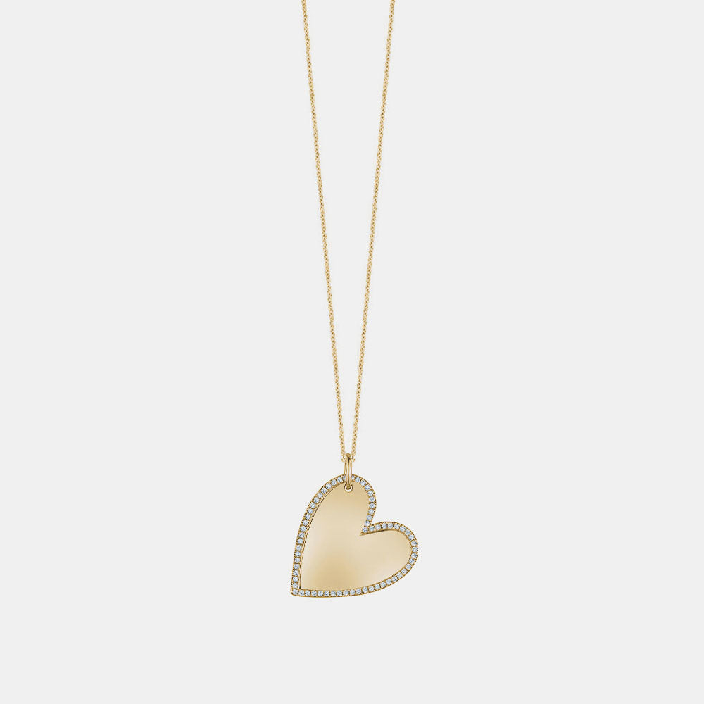 Slanted Gold Diamond Border Heart Necklace
