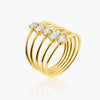 Bague à 5 rangs en forme de rond et d'émeraude
