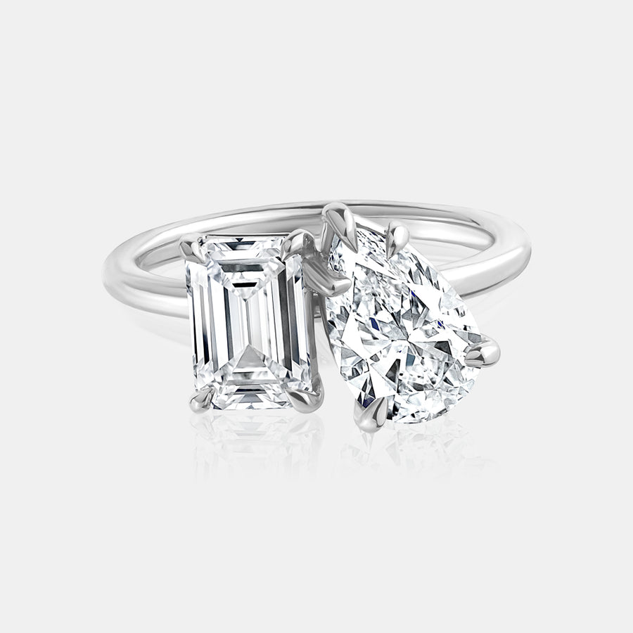 BAGUE DE FIANÇAILLES TOI ET MOI, POIRE ET ÉMERAUDE, CULTIVÉES EN LABORATOIRE