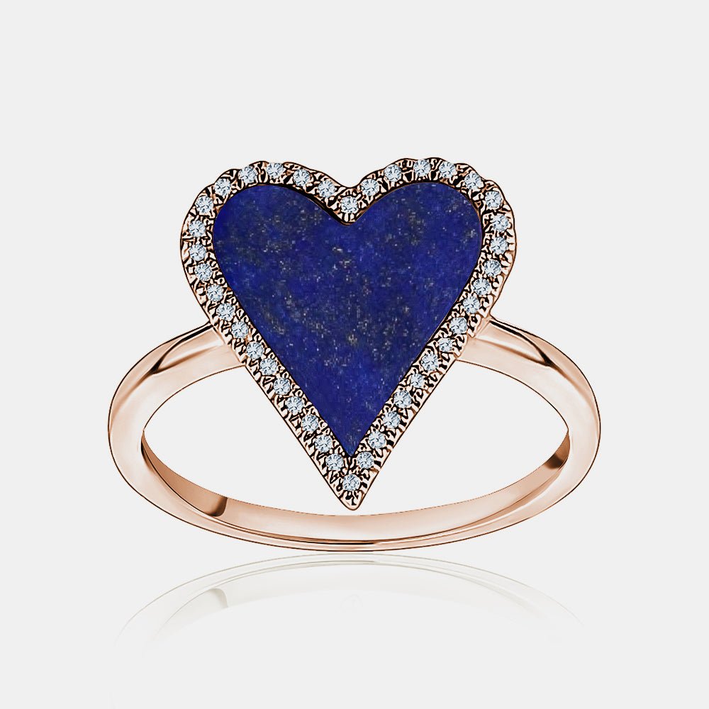 Navy Diamond Heart Ring