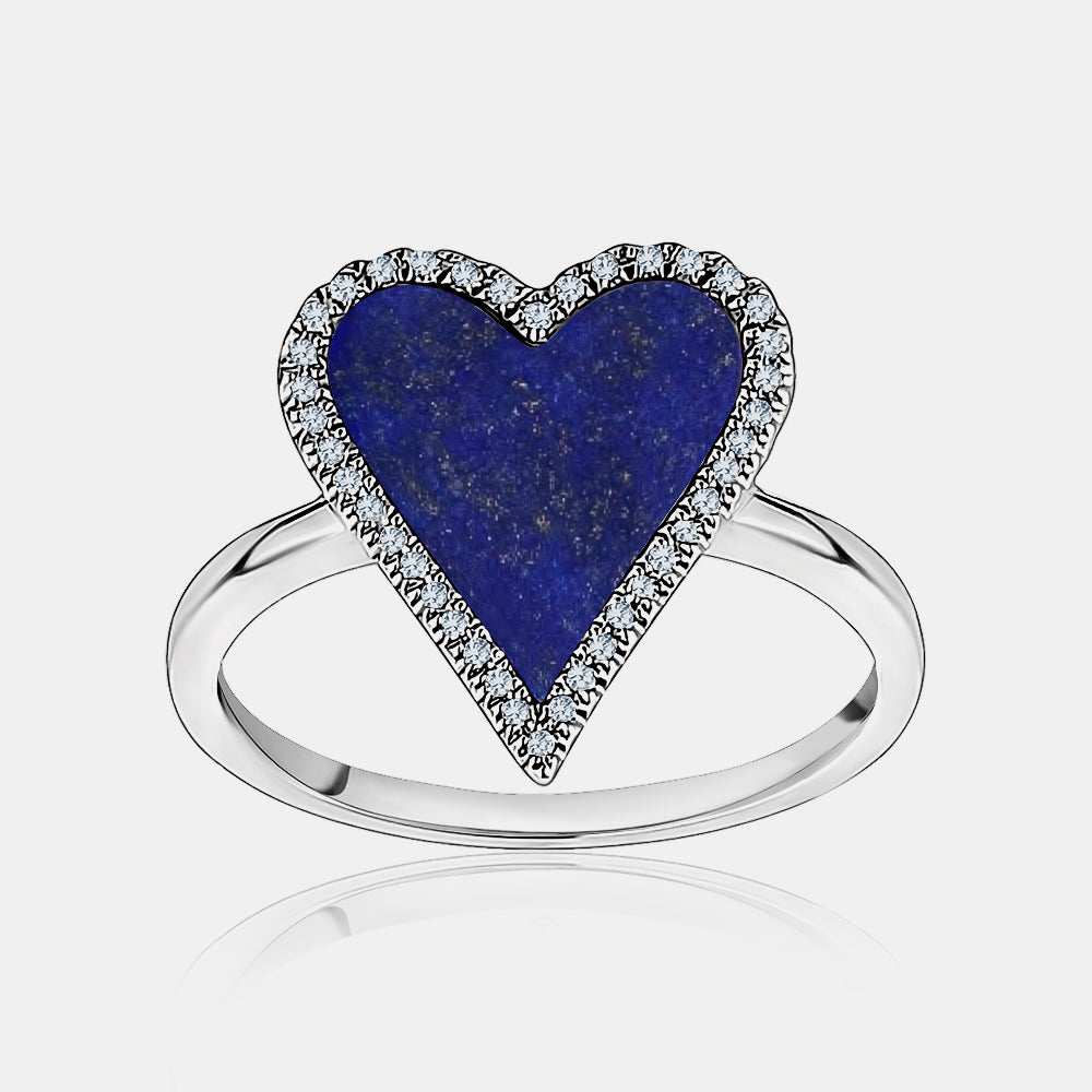 Bague de Coeur Bleu Marin en Diamant