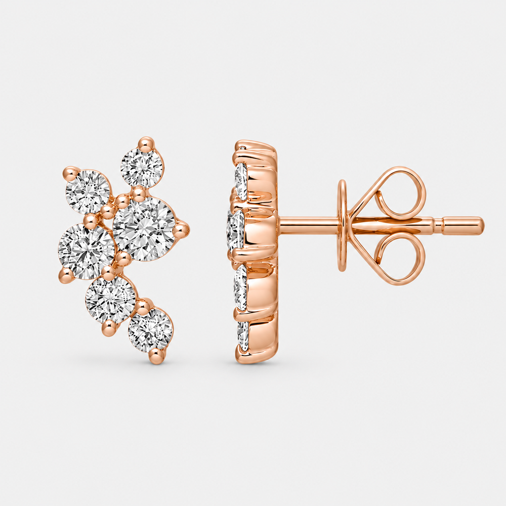 Diamond Blossom Cluster Earrings - 14K Rose Gold