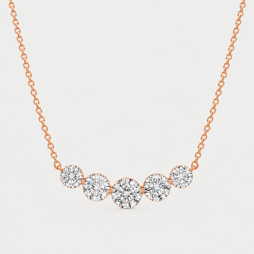 Five Stone Round Brilliant Diamond Necklace - 14K Rose Gold