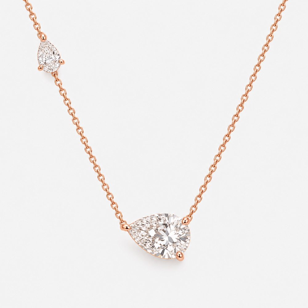 The Lab Grown Double Pear Necklace - 14K Rose Gold