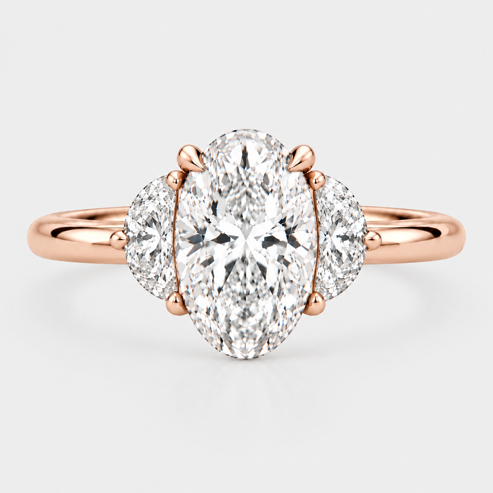 The Oval & Half Moon Trinity Engagement Ring - 14K Rose Gold