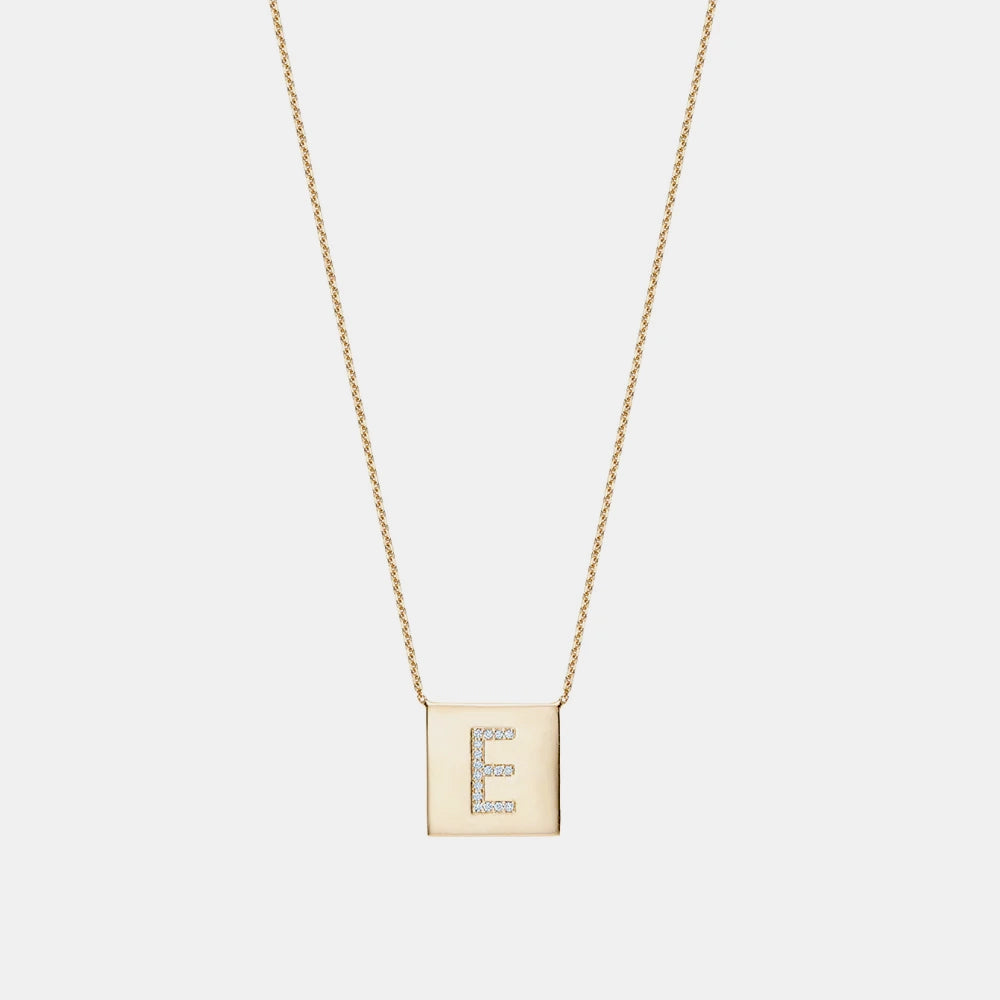 Square Diamond Initial Pendant Necklace