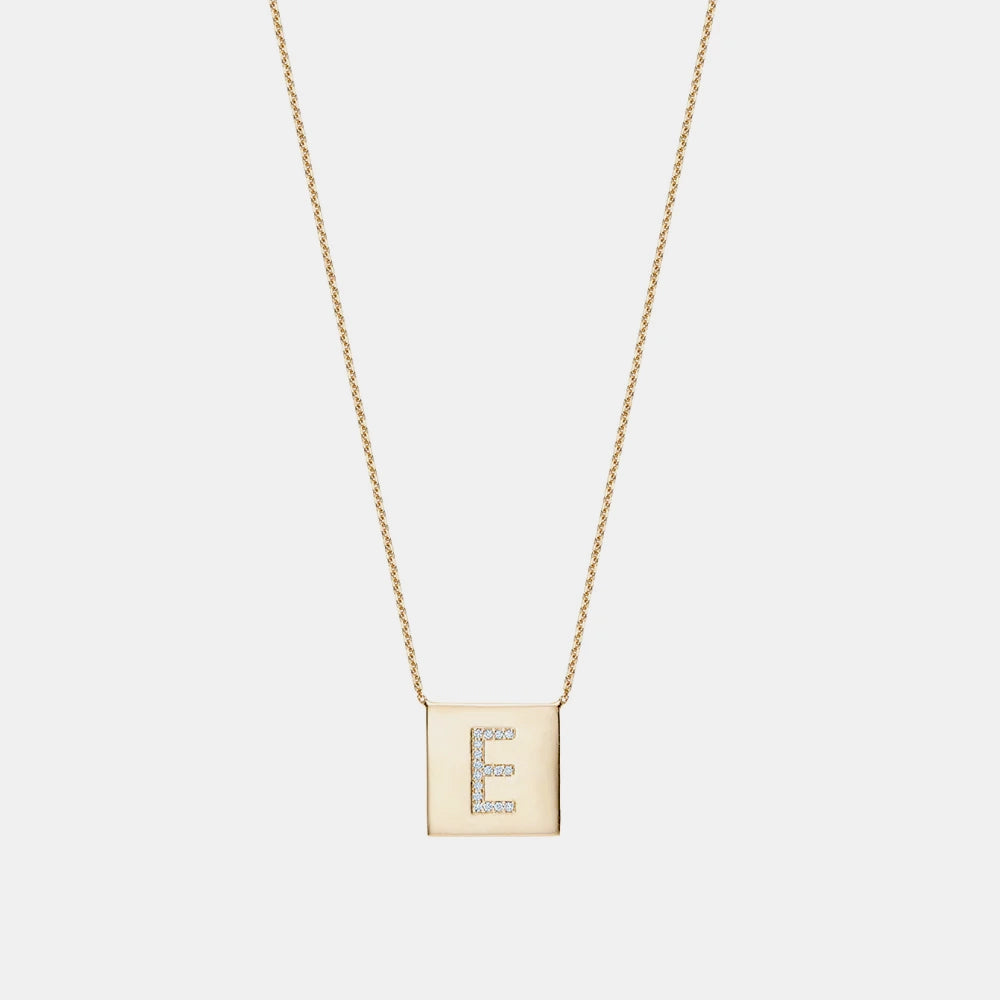 Square Diamond Initial Pendant Necklace