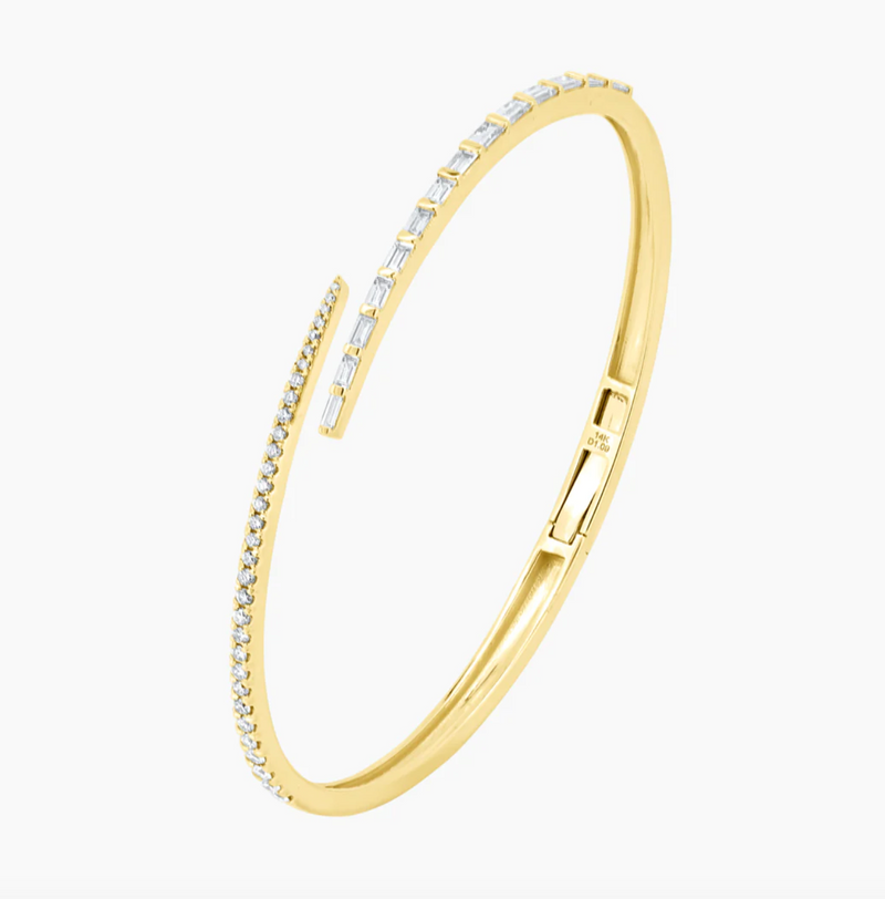 Half Baguette Half Round Cuff Bangle