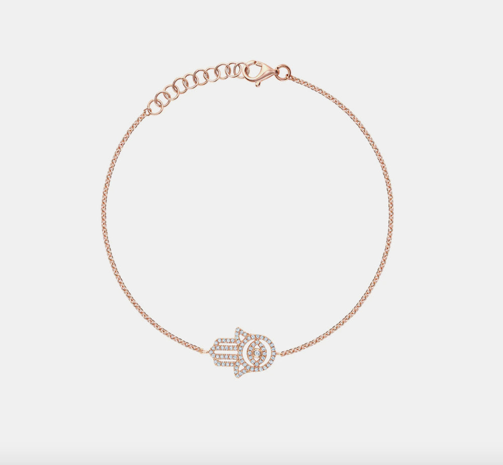 Diamond Hamsa Bracelet - 14K Rose Gold
