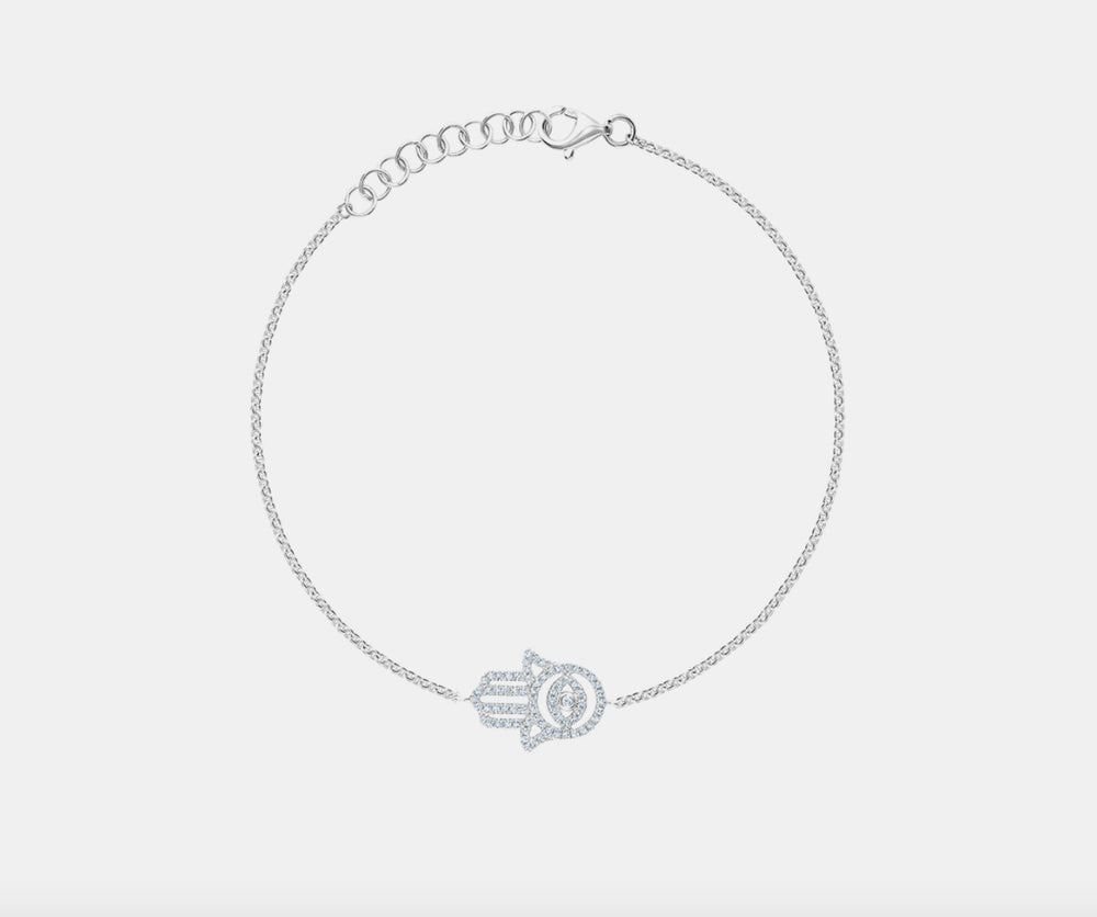 Diamond Hamsa Bracelet - 14K White Gold