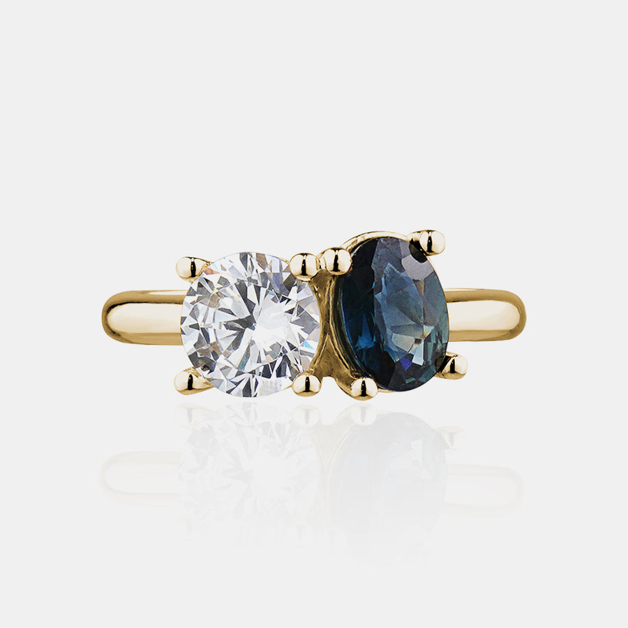 Bague Toi et Moi en saphir bleu ovale