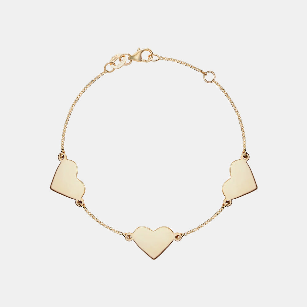 Triple Heart Bracelet - 14K Yellow Gold