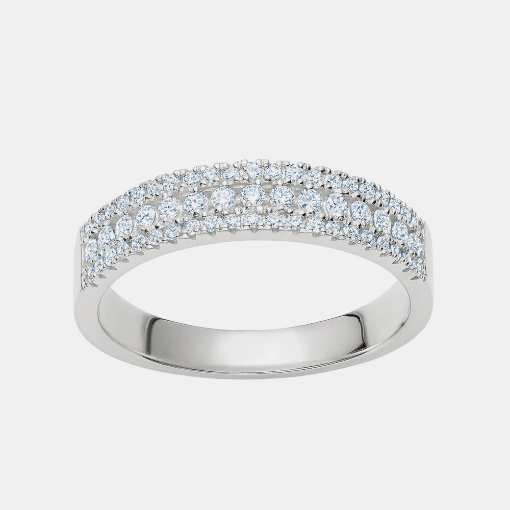 Bague Semi-Pavée à Trois Rangs
