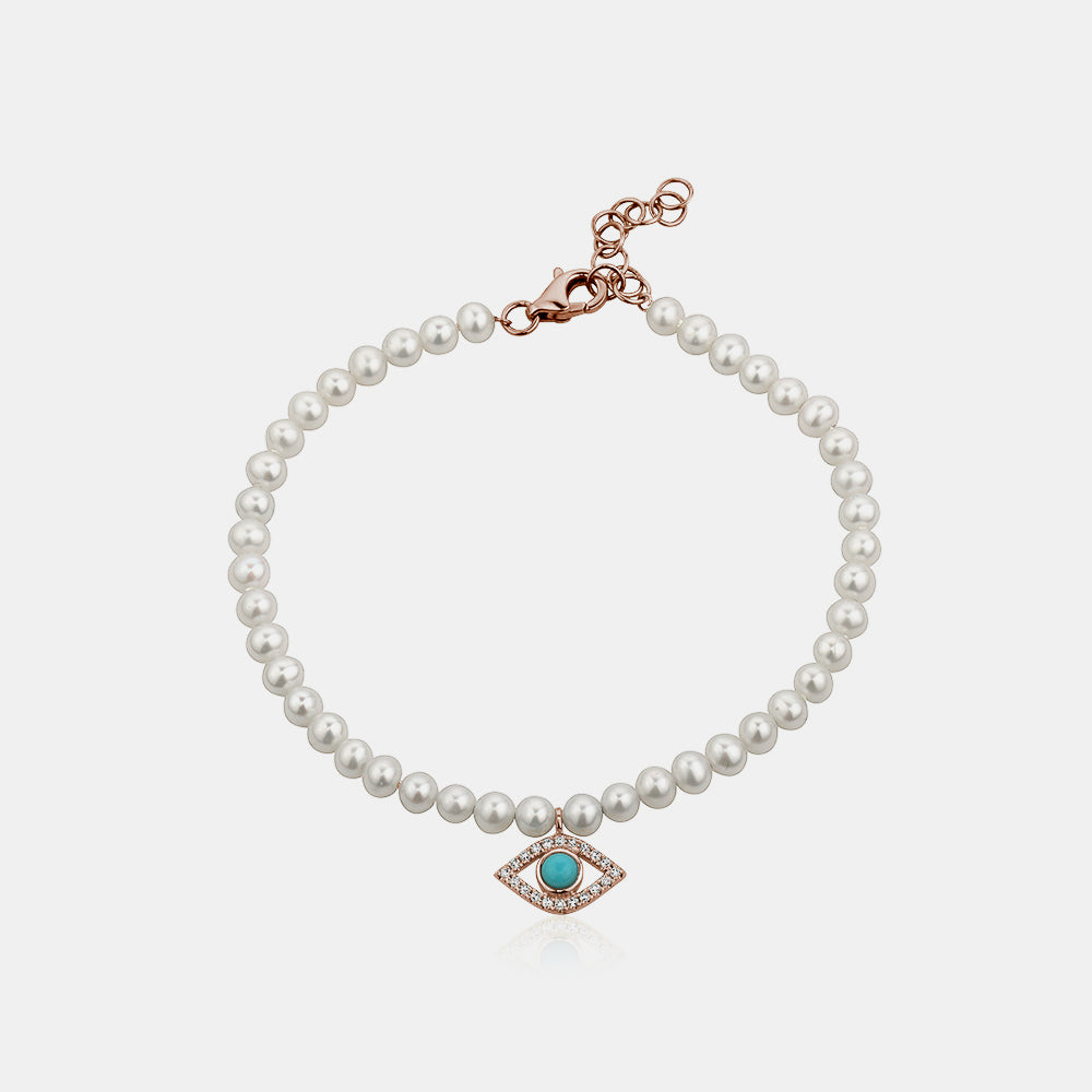 Pearl Turquoise Evil Eye Bracelet